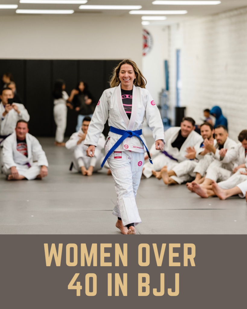 Woman over 40 practicing Brazilian Jiu-Jitsu at Soca BJJ San Diego